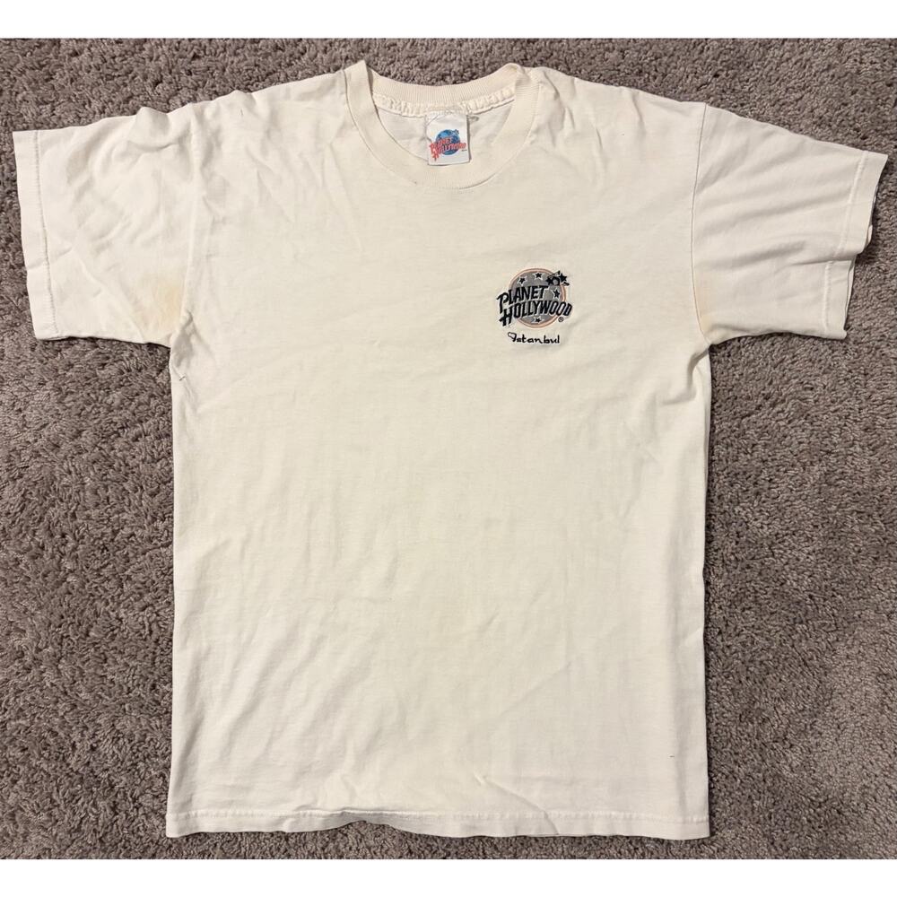 Planet Hollywood Istanbul T-Shirt Mens White Crew Neck Short Sleeve Y2K - Medium